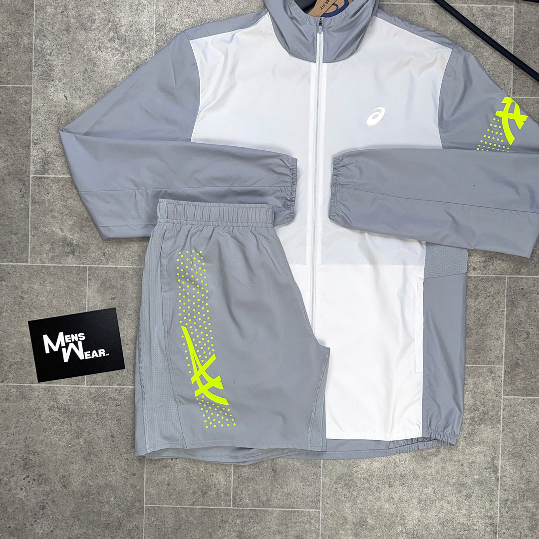 Asics Icon Windbreaker & shorts set - neon/grey