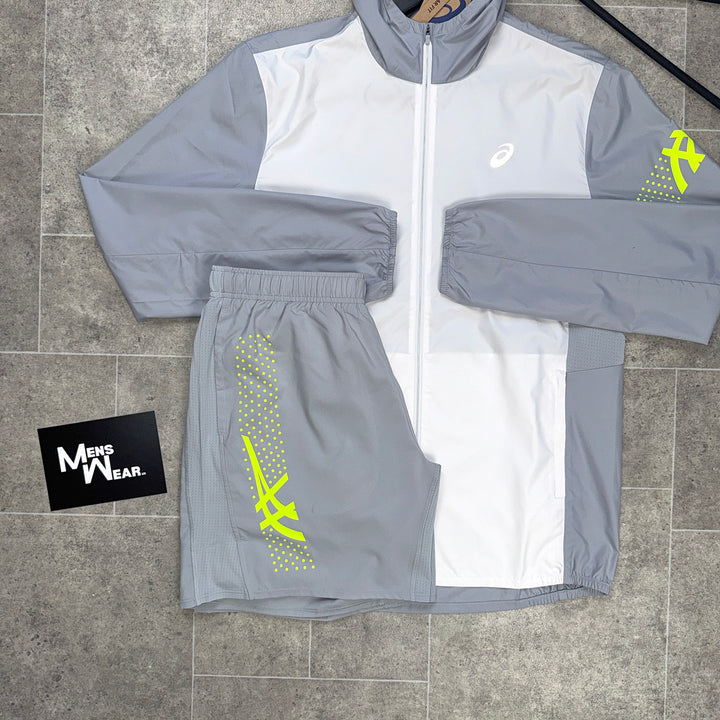 Asics Icon Windbreaker & shorts set - neon/grey