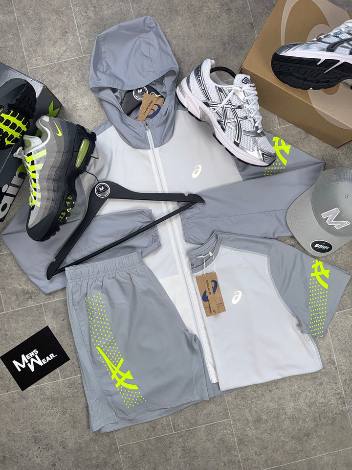Asics Icon Windbreaker & shorts set - neon/grey
